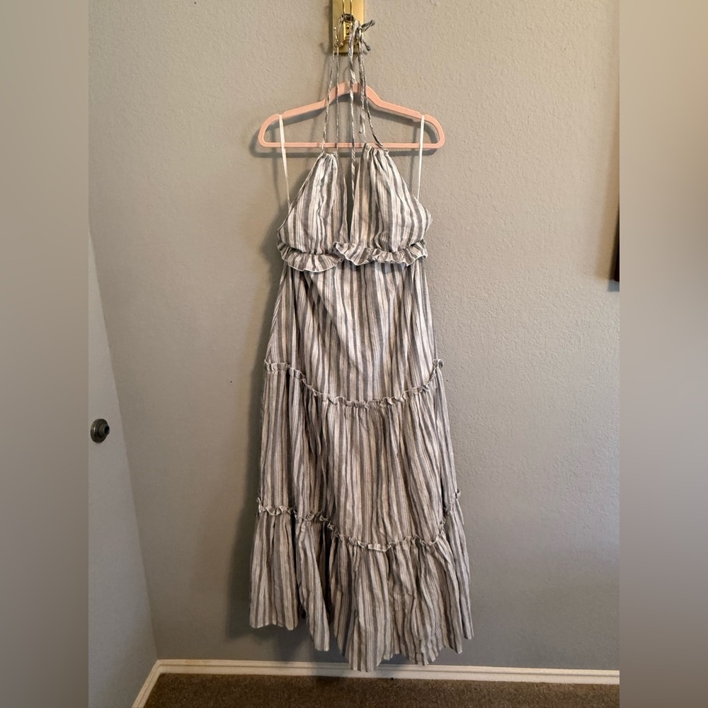 Lulu’s Striped Tiered Midi Dress | L | Halter Neck | Boho Summer